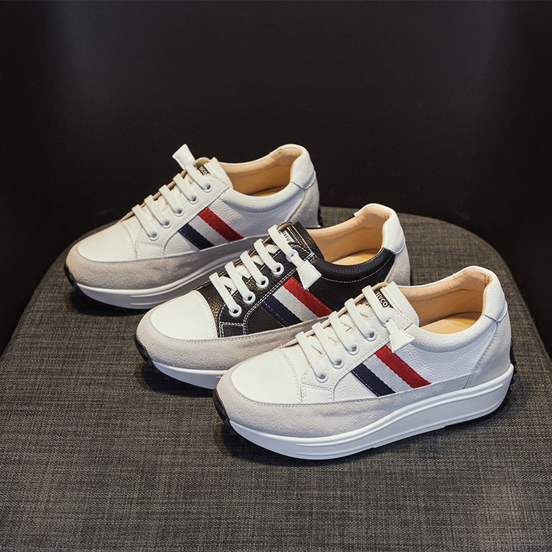 Women's White Spring Comfortable Small Height Increasing Casual Shoes