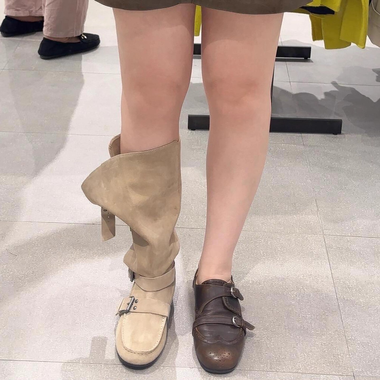 Women's Frosted Suede Vintage Belt Buckle Height Increasing Insole Western Women's Leather Boots