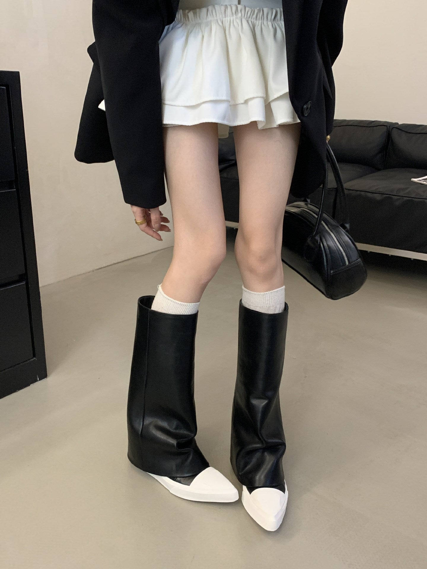 Flat Bottom Slip On High Fashion Pants Tube Women's Leather Boots