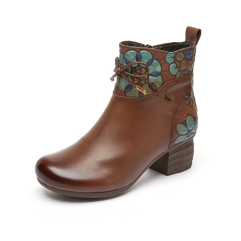 Women's Winter Warm Booties First Layer Cowhide Boots