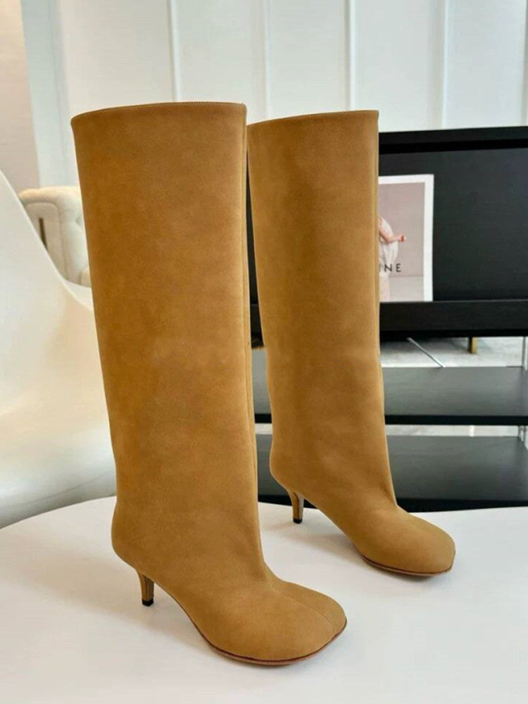 Toe Vintage Frosted Suede Baggy Straight Trousers Pipe Plus Women's Leather Boots