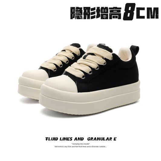 Men's Black Fashionable Trendy Versatile Short Platform Sneakers