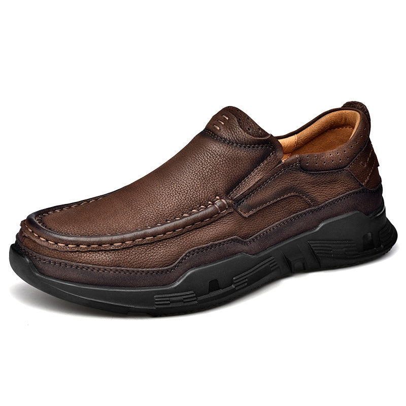 Men's Wide Feet Slip-on Top Layer Cowhide Leather Shoes