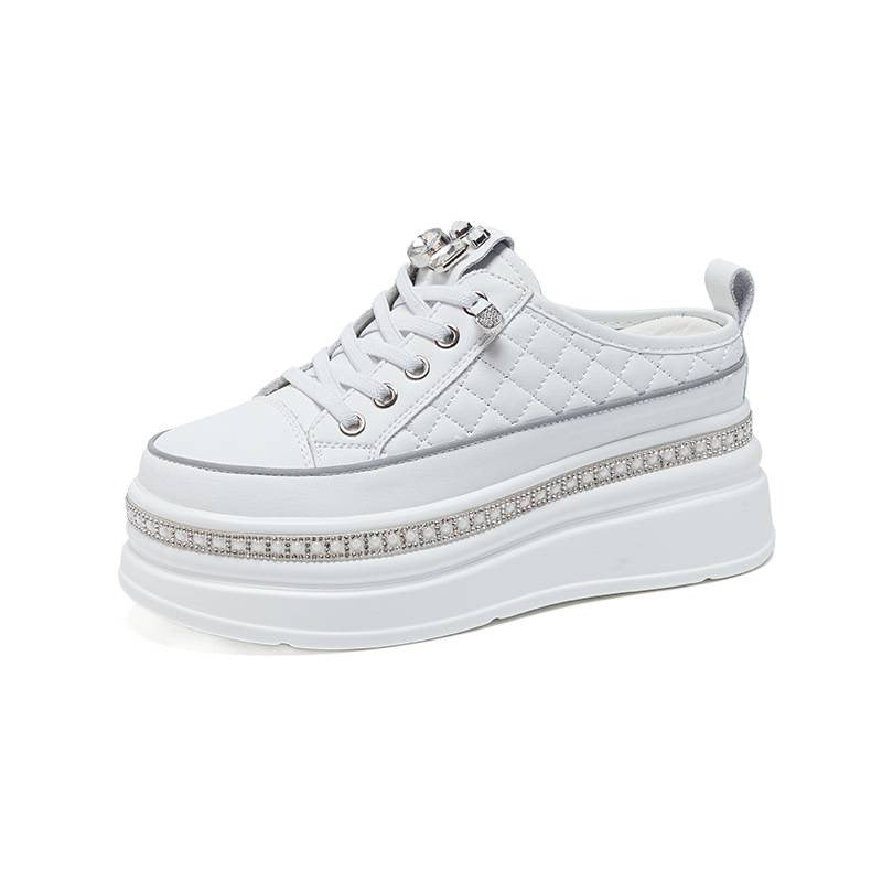 Women's Muffin Height Increasing Insole Pearl Rhinestone Classic Style White Women's Casual Shoes