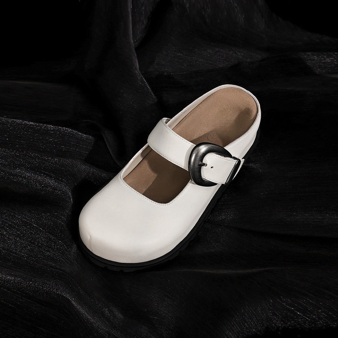 Women's Cowhide Version Grape Mom Round Toe Invisible Elevated With Mary Leather Shoes