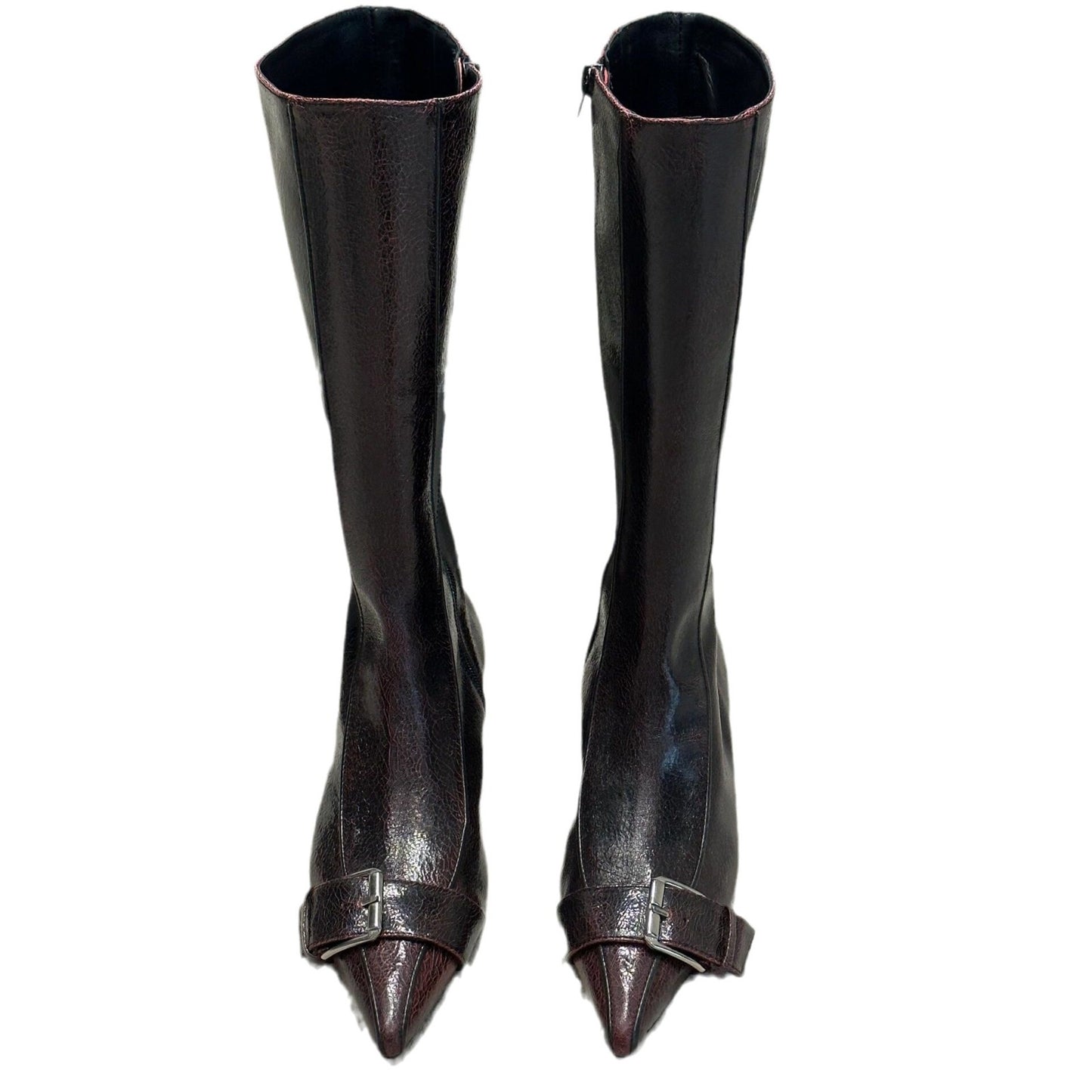 Women's Version Niche Retro Belt Buckle Chunky Side Zip Slimming Women's Leather Boots