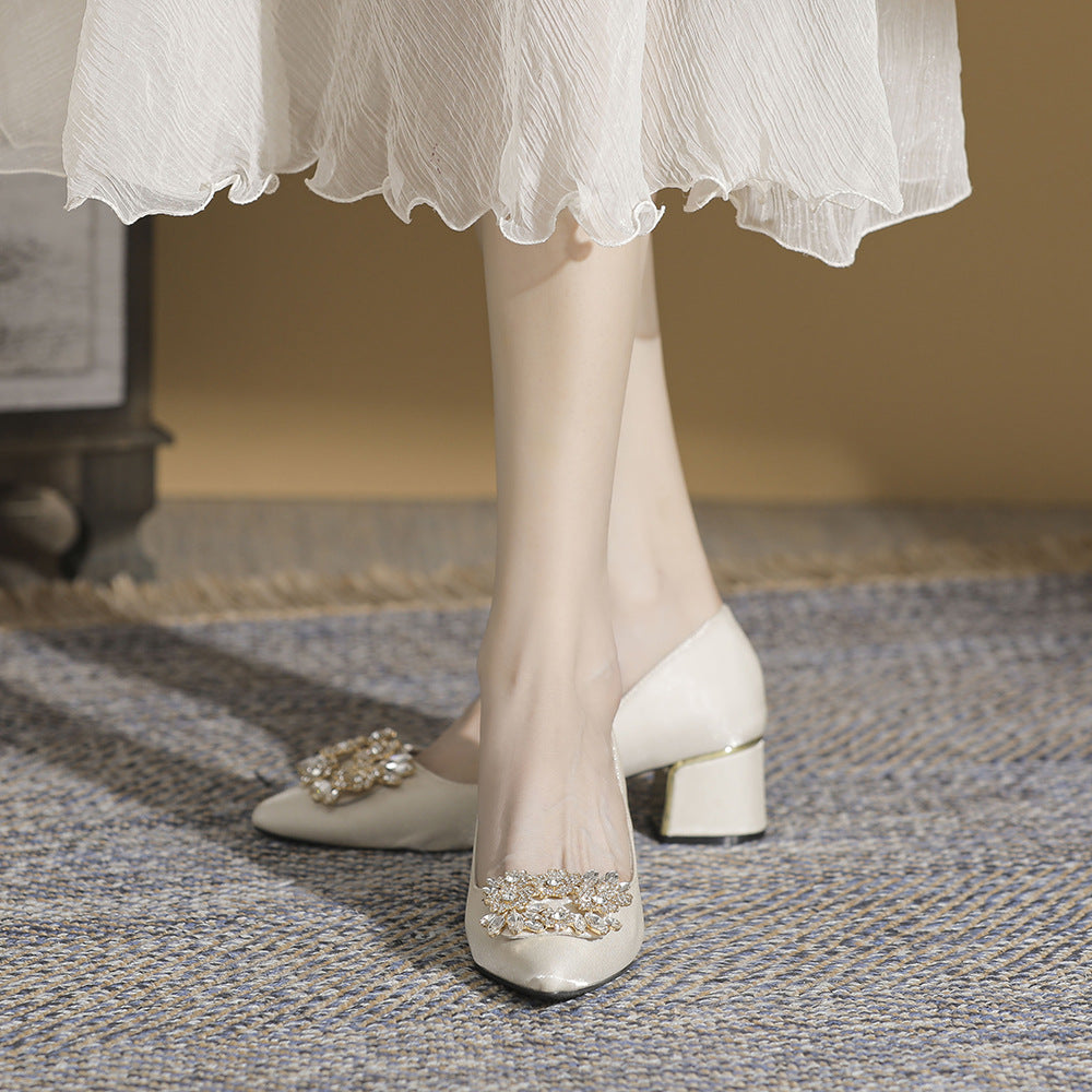 Chunky High Large Size Plus Sizes Wedding Banquet Pumps Rhinestone Women's Fashion Shoes