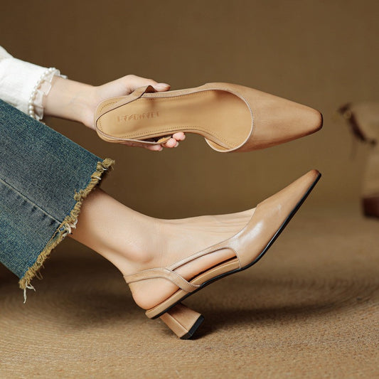 Women's Page Steel Toe Closed Chunky Mid Back Empty Fashion Physical High Heeled Sandals