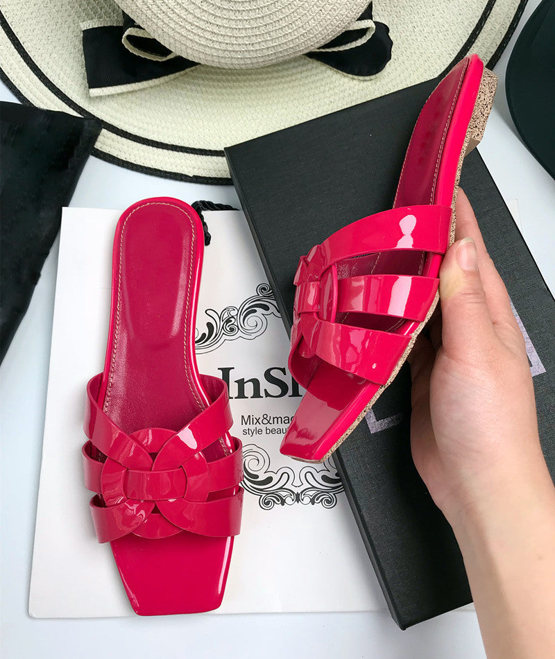 Women's Genuine Summer Weaving Flip-flops Large Size Heels