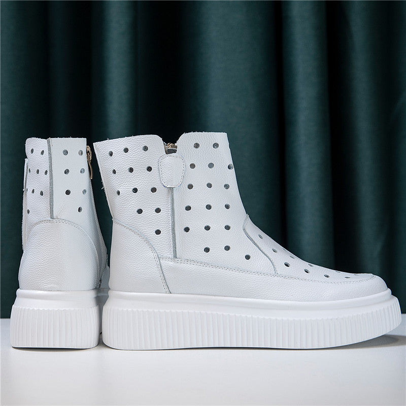 Women's Summer Hollow Hole Short For Breathable Height Increasing Insole White Sandals