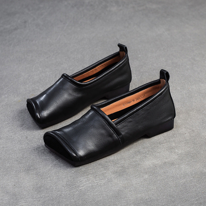 Women's Square Toe Flat Bottom Retro Niche Loafers
