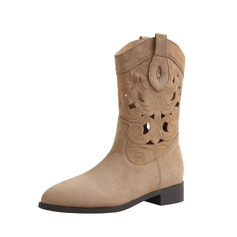 Women's Western Cowboy Embroidered Chunky V Cut Knight Fashion Women's Leather Boots