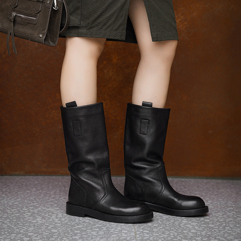 Women's Nice Middle Black Low First Layer Cowhide Women's Leather Boots