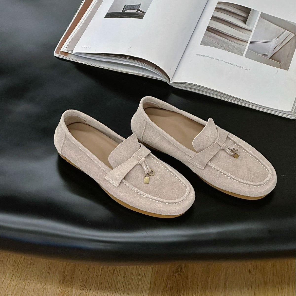 Spring French Style British Cow Split Retro Easy Matching Flat Women's Casual Shoes
