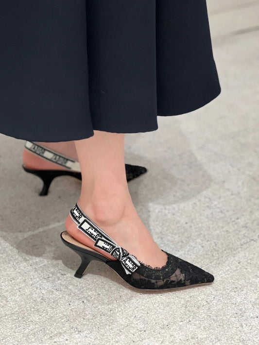Women's Tassel Letter Summer Bow Pointed Toe Kitten Transparent High Heeled Sandals