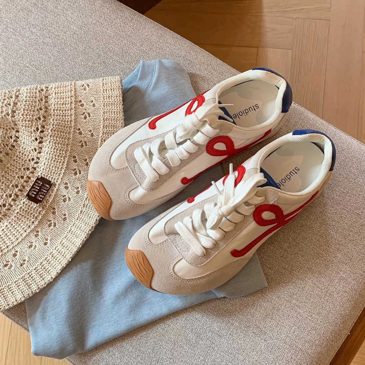 Women's Retro German Training Head Tilt Color Matching Sports Sneakers