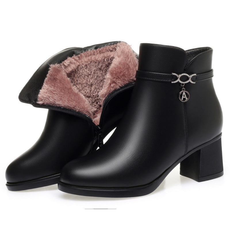 Mother's Soft Bottom Fleece-lined Thick Female Boots