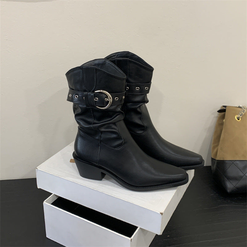 Women's Pile Style Retro Western Cowboy Short Boots