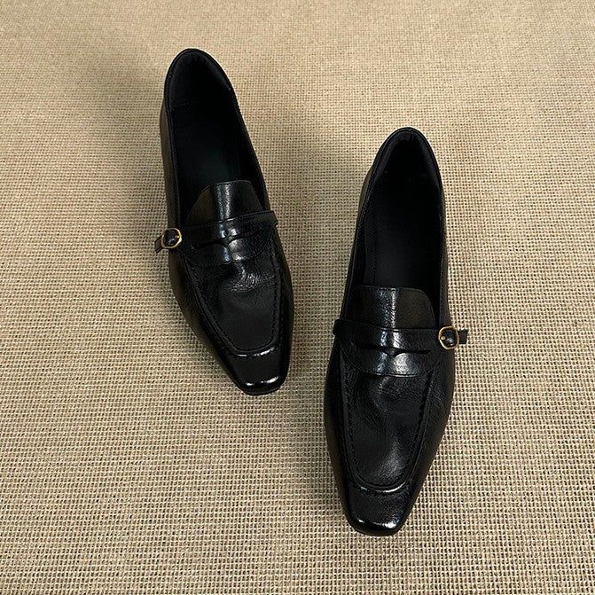 Women's Version Low Elegant Authentic French Style Commuter Slip-on Leather Shoes