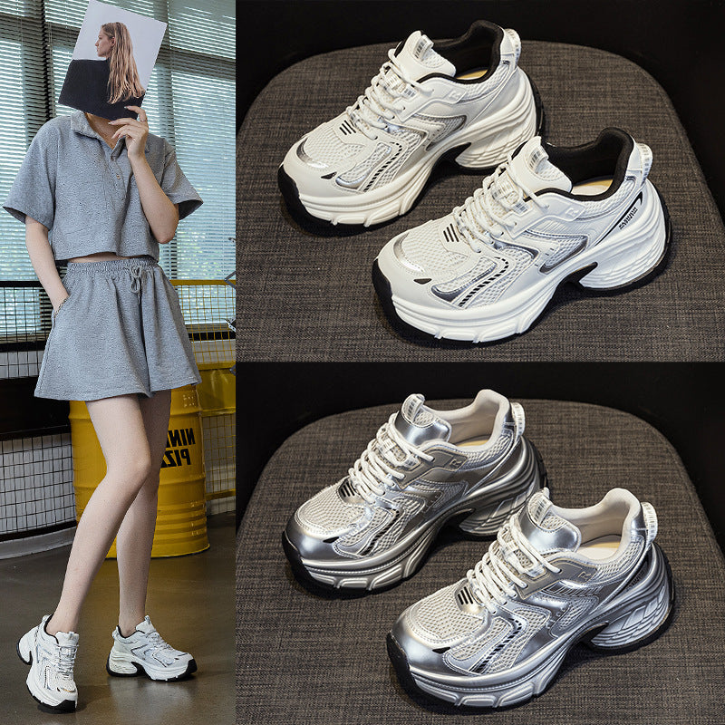 Women's Small Platform Dad Summer Thin Breathable Versatile Height Increasing Women's Sports Shoes