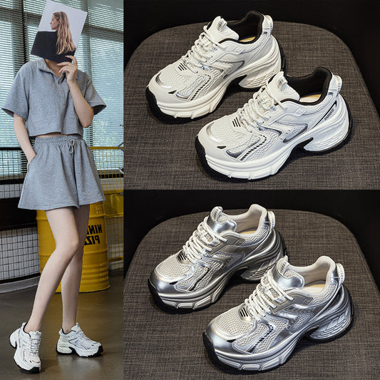 Women's Small Platform Dad Summer Thin Breathable Versatile Height Increasing Women's Sports Shoes