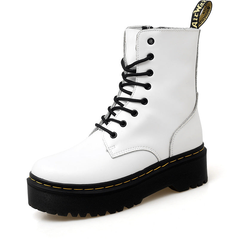 Women's Platform Martin Side Zipper Cattlehide Middle Women's Fashion Shoes