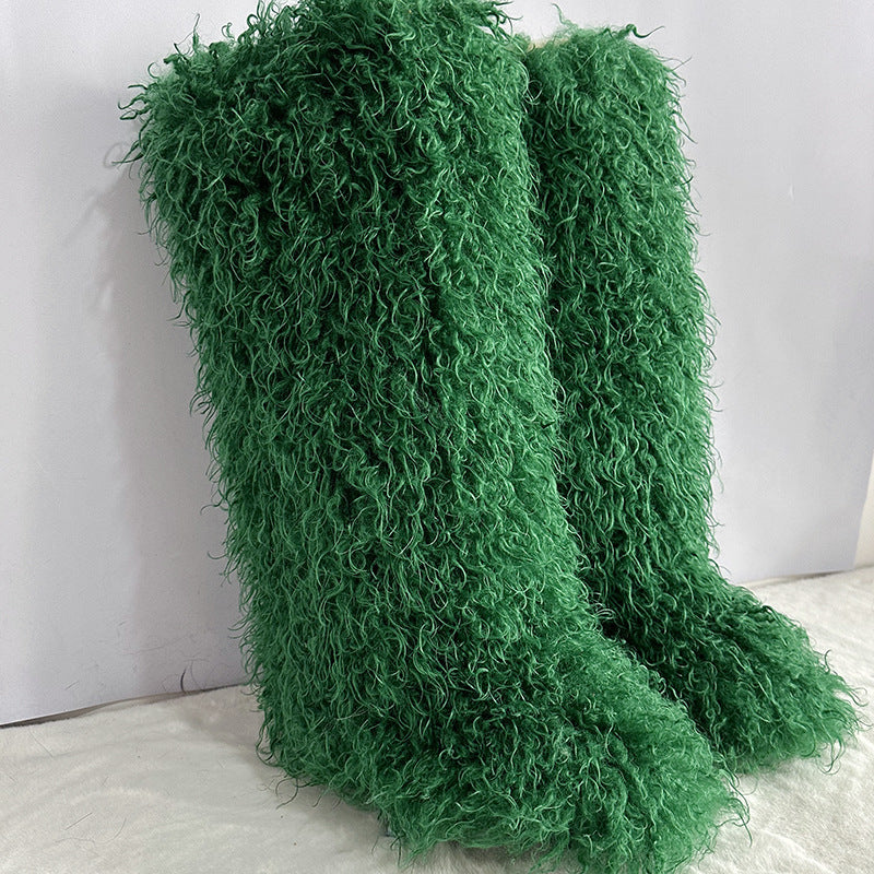 Women's Imitation Fur Tan Sheep Knee-high Socks Women's Snow Boots