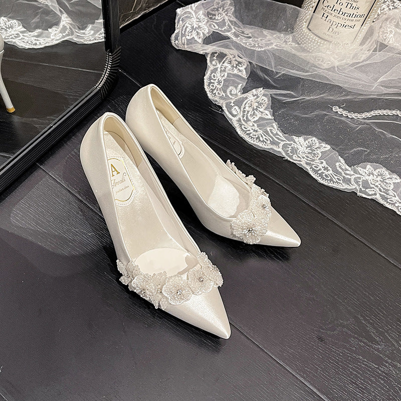French Wedding Bridal Fairy Style Elegant Bridesmaid Dress High Stiletto Women's Fashion Shoes
