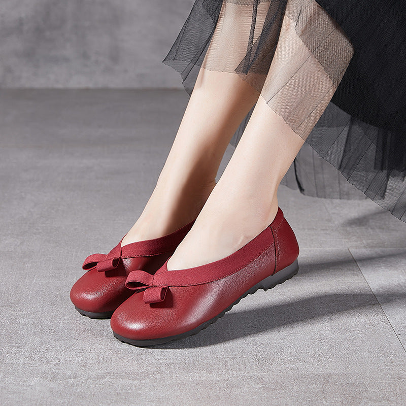 Women's Platinum Genuine Shallow Mouth Round Toe Soft Bottom Casual Shoes