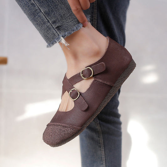 Women's Round Toe Soft Bottom Surface Cross Buckle Casual Shoes
