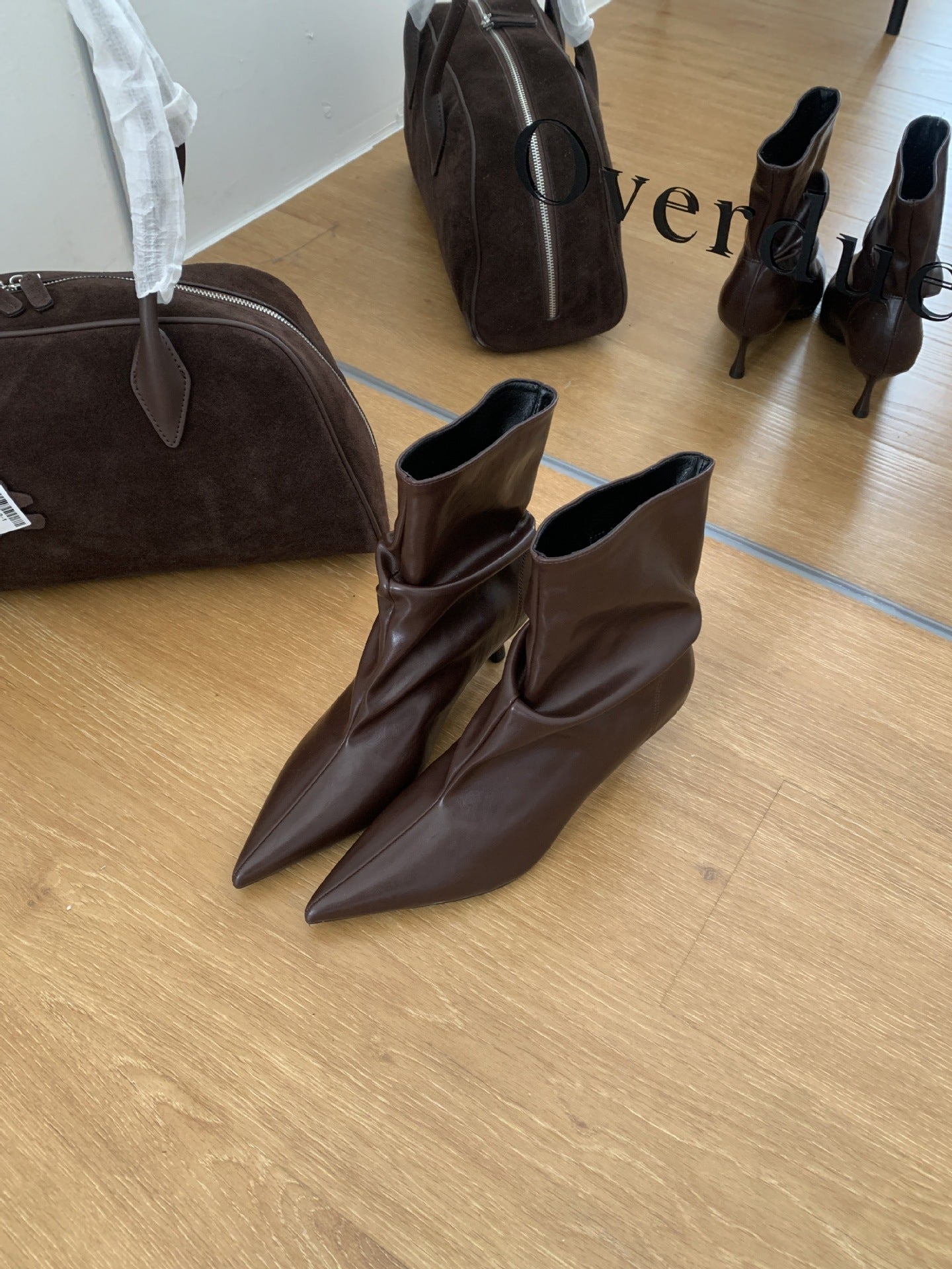 Women's Temperament High Thin Booties Brown Pointed Toe Heels