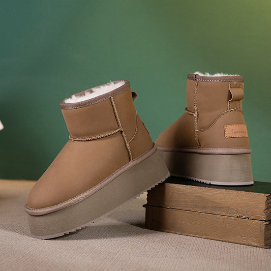 Women's Waterproof Platform Wool Fur Integrated Winter Height Boots