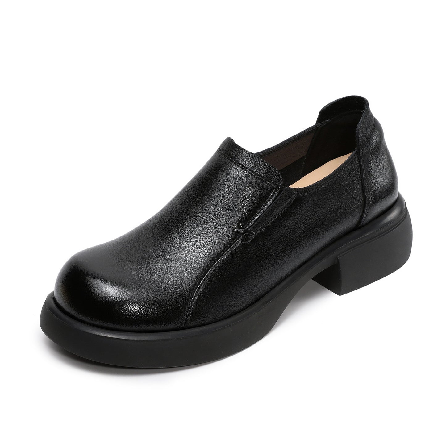 Women's Genuine Simple Round Head Chunky Platform Loafers