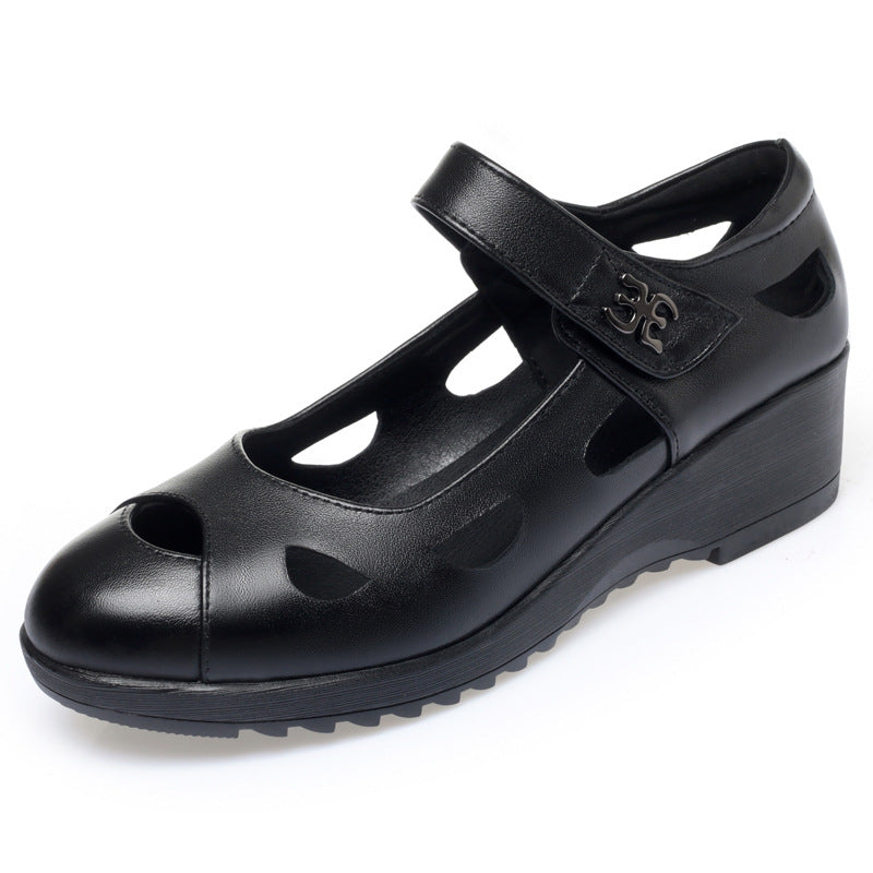 Women's Single Mid Thick Cheongsam Catwalk Perforated Casual Shoes