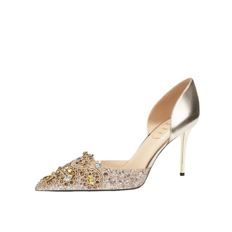 Sexy Hollowed French Sheepskin High Wedding Women's Fashion Shoes