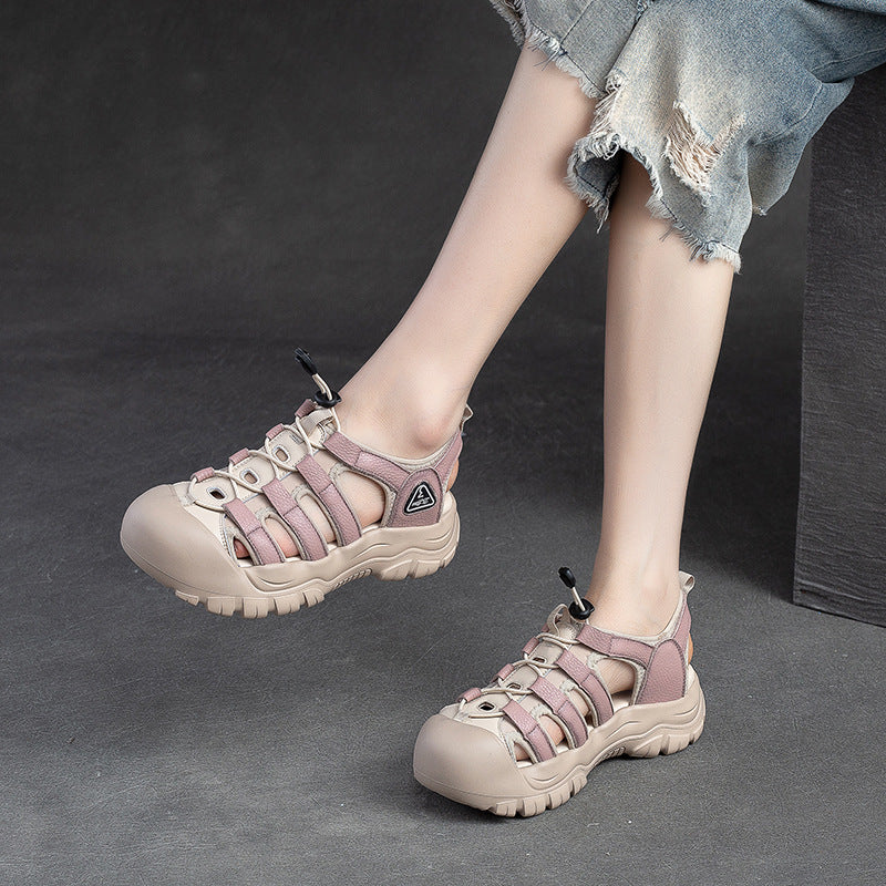 Women's Rub Colored First Layer Cowhide Comfortable Stylish Sandals