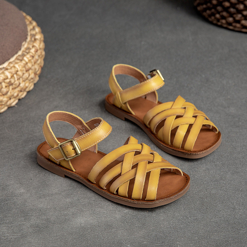 Women's Summer Flat Round Toe Polished Retro Sandals