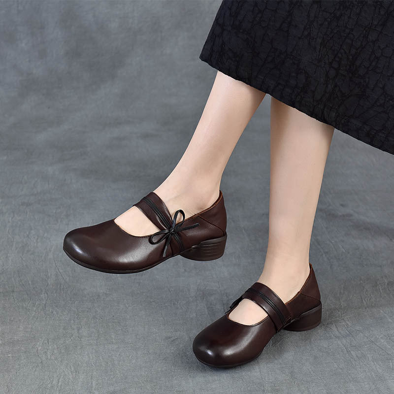 Women's Head Pumps First Layer Cowhide Low Mary Women's Casual Shoes