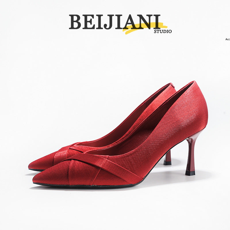 Women's Satin Cross Wedding High Stiletto Bridesmaid Heels