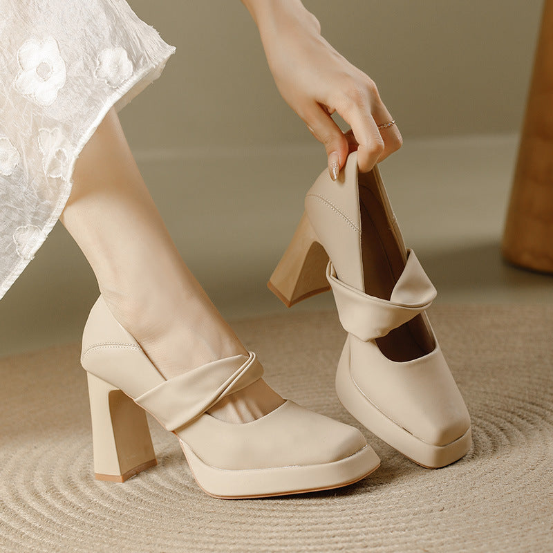 Women's Summer Square Toe Buckle Chunky French Women's Fashion Shoes