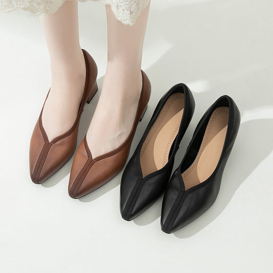 Women's Vintage Mid Pointed Toe Low-cut Chunky Soft Women's Shoes