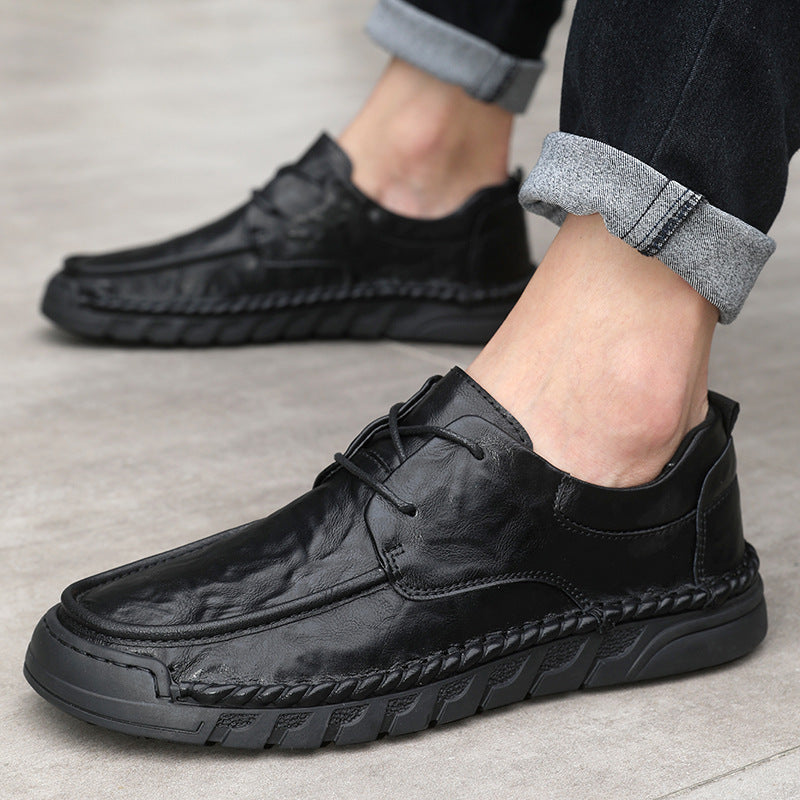 Men's Handmade Stitching Business Round Head Soft Bottom Hollow Punch Men's Casual Leather Shoes