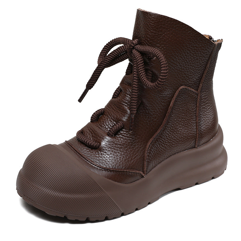 Women's Fashion Flat Top Layer Cowhide Shell Boots