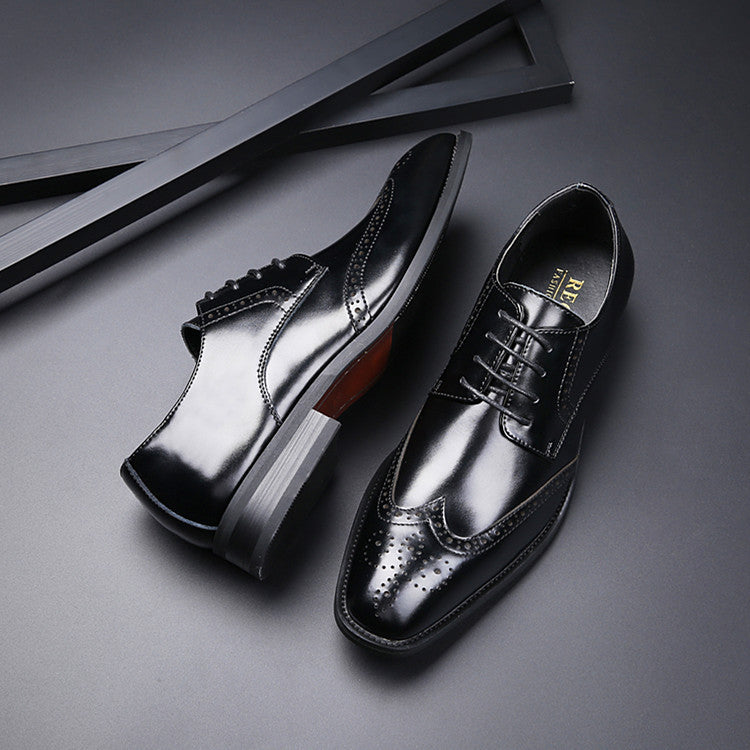 Men's Carving Brogue British Genuine Formal Wear Derby Pointed Leather Shoes
