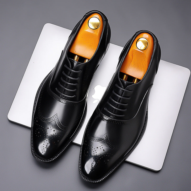 Men's Business Formal Genuine Breathable Full Grain Cowhide Brogue Leather Shoes