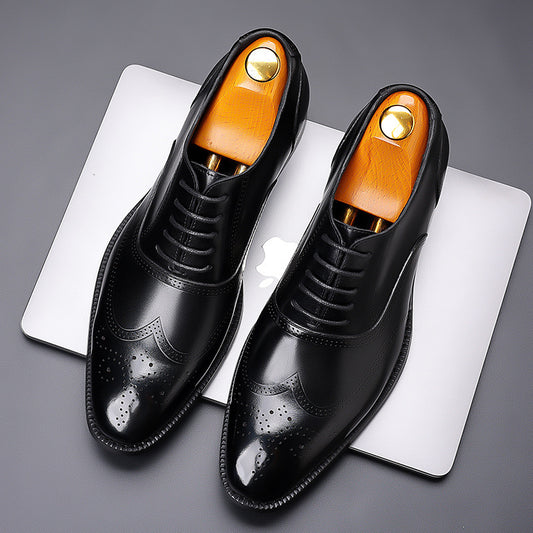 Men's Business Formal Genuine Breathable Full Grain Cowhide Brogue Leather Shoes