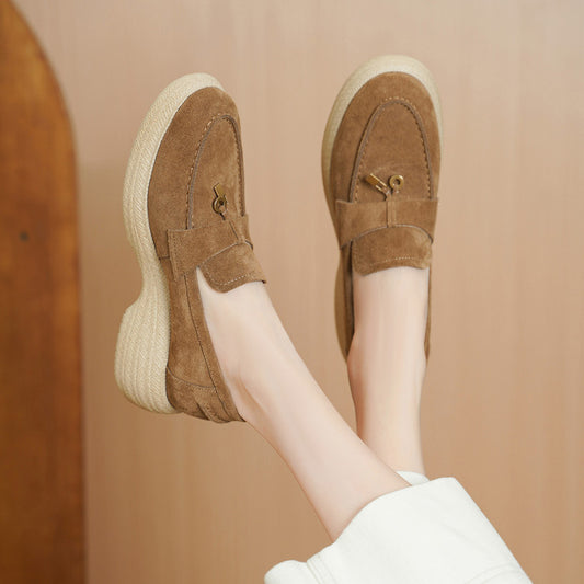 Women's French Retro Genuine Suede Platform Slip-on Deep Mouth Women's Fashion Shoes
