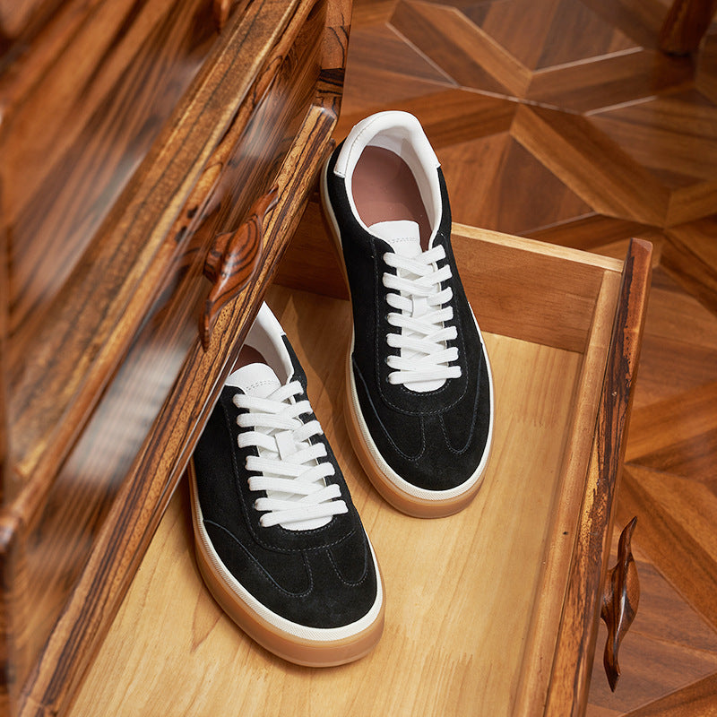Men's Genuine Lace Color Block Flat White Sneakers