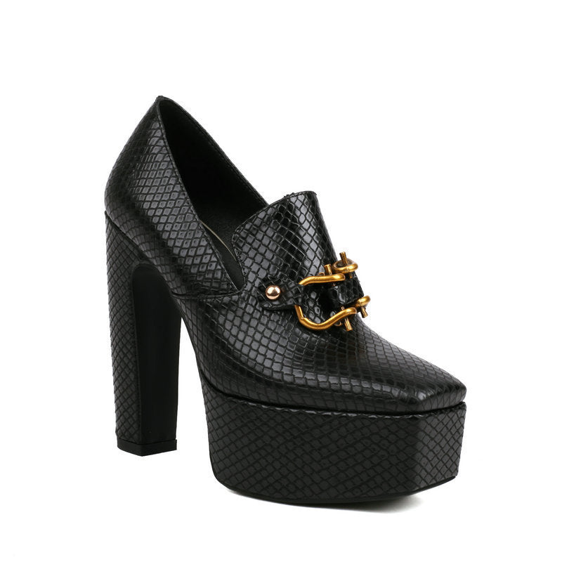 Women's Snake Pattern Square Toe Platform Thick Super Waterproof Metal Fastener Women's Fashion Shoes