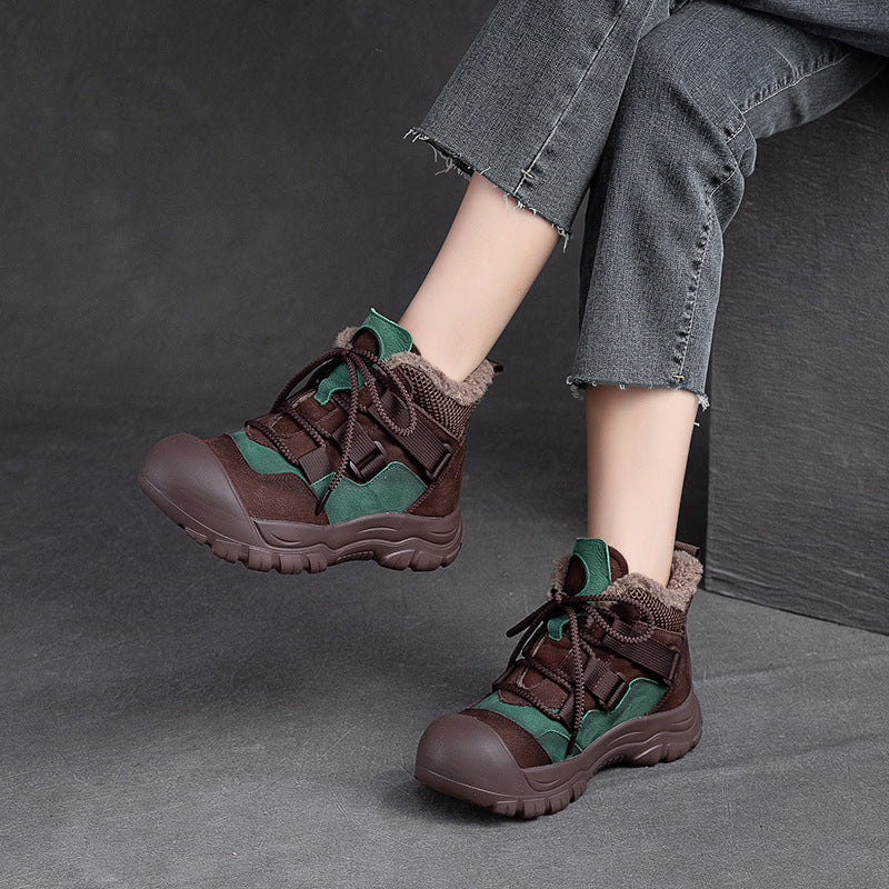 Women's Bottom Fleece-lined Warm High First Layer Cowhide Women's Shoes